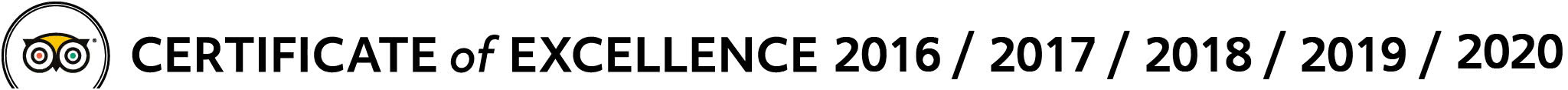 TripAdvisor Certificate of Excellence 2016/2017/2018/2019